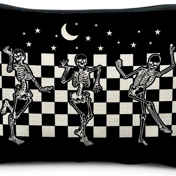 Halloween Spooky Gothic Gifts for Women, Goth Dancing Skeleton Makeup Bag Cosmet - Picture 1 of 8
